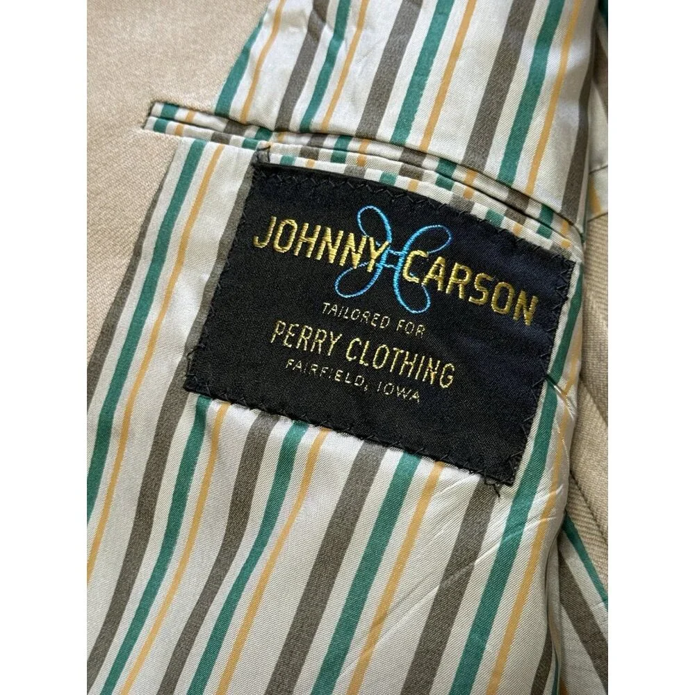 Johnny Carson Blazer Mens Measured Tan Sports Coat Jacket 2 Buttons Designer VTG